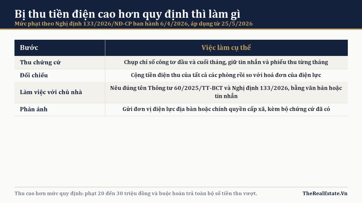 Bốn bước khi bị thu tiền điện cao hơn mức quy định