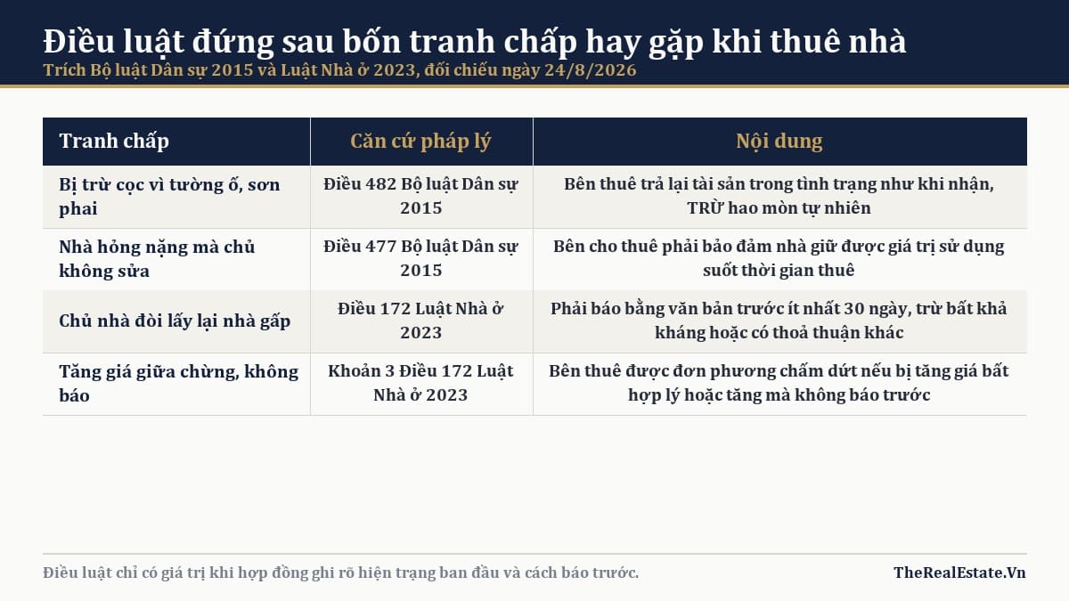 Điều luật đứng sau bốn tranh chấp hay gặp khi thuê nhà