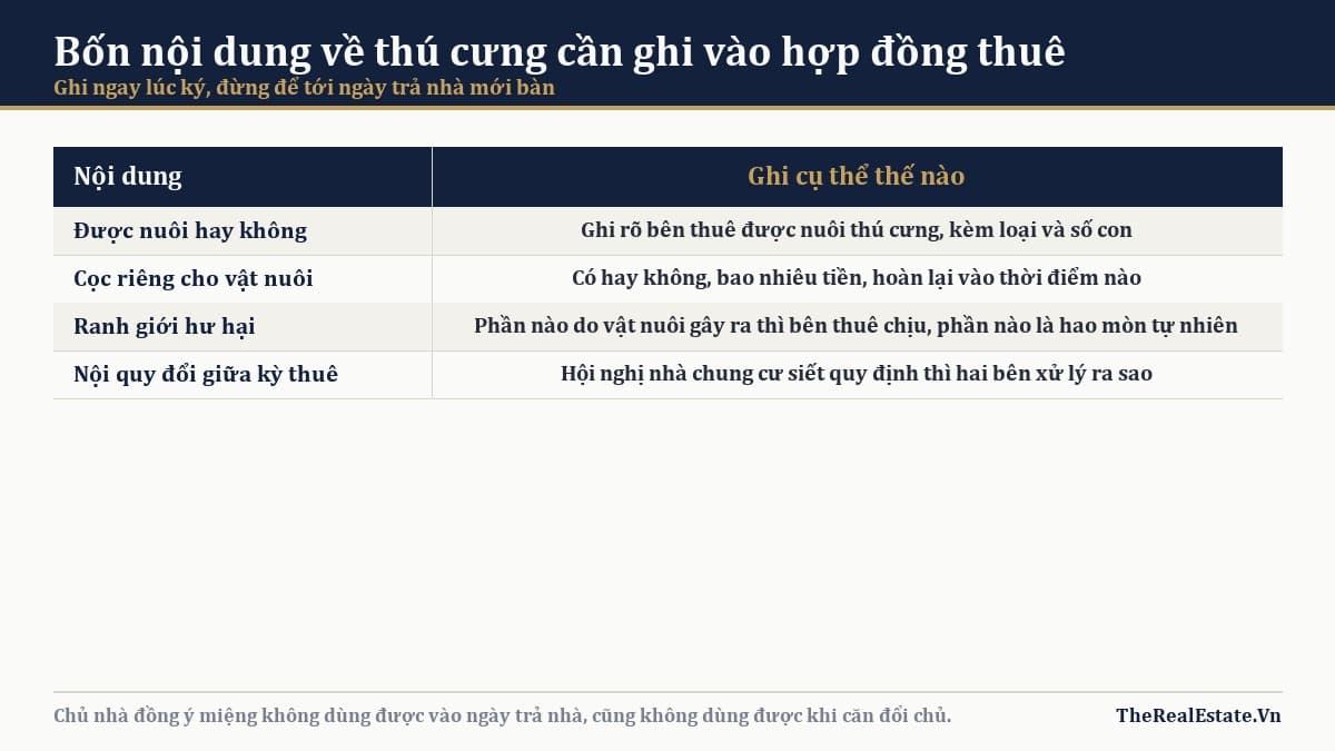Bốn nội dung về thú cưng cần ghi vào hợp đồng thuê căn hộ