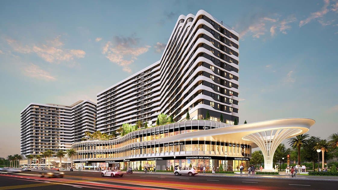 Phối cảnh khối đế trung tâm thương mại ba tầng của Diamond Sky