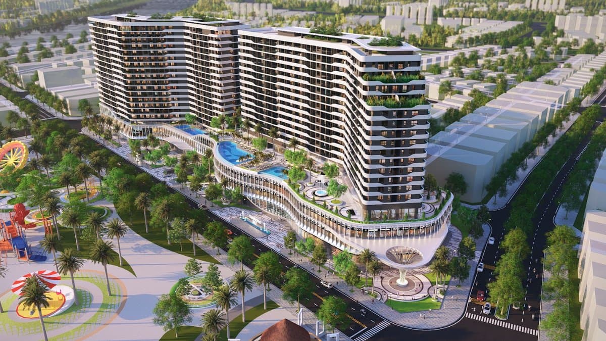 Phối cảnh toàn khu tổ hợp Diamond Sky giữa khu đô thị