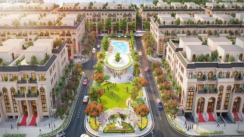 Khu nhà phố và cảnh quan nội khu Vạn Phúc City