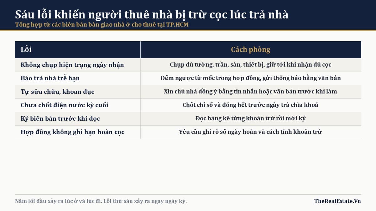 Trả nhà thuê bị trừ cọc: 6 lỗi thường gặp và cách phòng